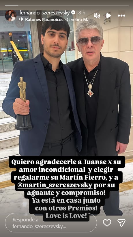 Juanse regaló su estatuilla del Martín Fierro de la Música a su mánager Fernando Szereszevsky