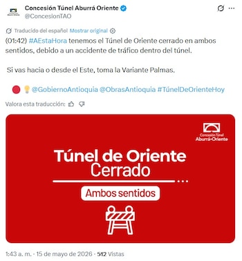 Los reportes oficiales confirmaron que la circulación se reanudó una vez terminada la intervención de los organismos de socorro y la reparación de la infraestructura afectada por el impacto - crédito captura de pantalla @ConcesionTAO