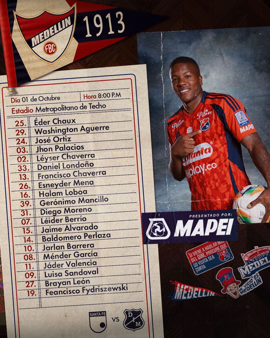 Estos son los jugadores que tendrá Alejandro Restrepo en su visita a Bogotá - crédito Jefatura de Independiente Medellín