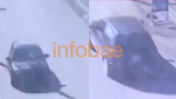 Dos paneles muestran una imagen borrosa de un coche oscuro circulando por una zona abierta, con el logo 'infobae' superpuesto