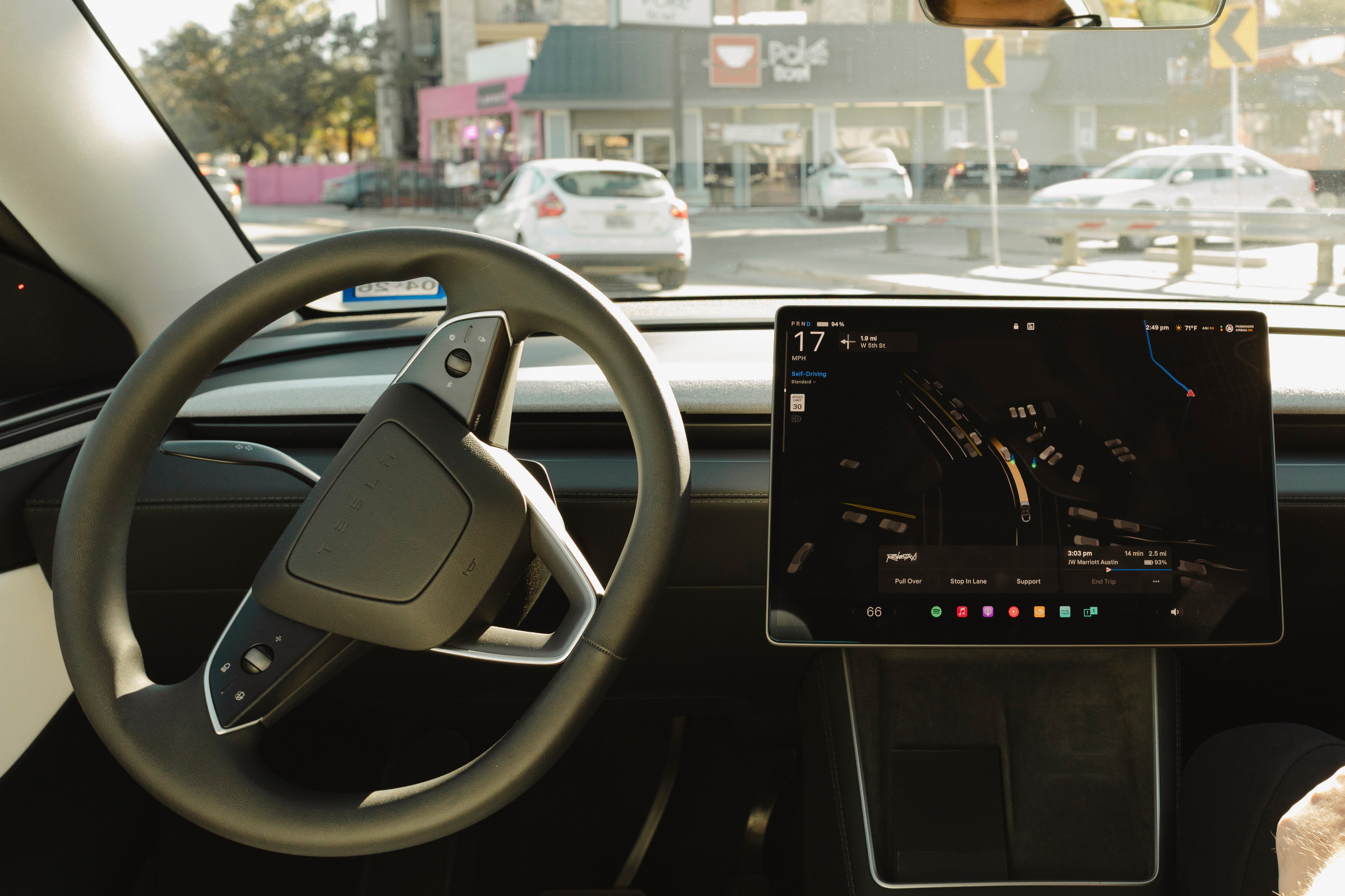 FILE — A self-driving Tesla Robotaxi in Austin, Texas, Dec. 9, 2025. Self-driving systems are getting so good that drivers may overestimate the technology and not be prepared to respond when something goes wrong. (Ariana Gomez/The New York Times)