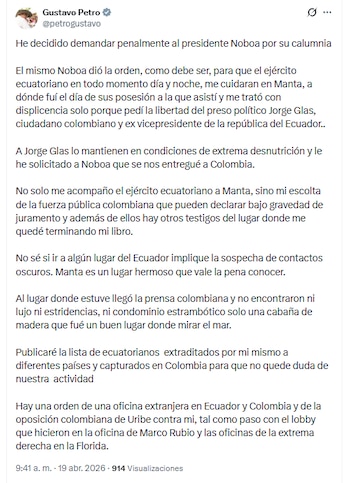 El presidente reiteró que su visita a Manta contó con la compañía del ejército ecuatoriano - crédito @petrogustavo/X