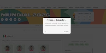 Captura de pantalla de la interfaz web del juego de Infobae para el Mundial 2026, mostrando la selección de jugadores, un contador de tiempo y perfiles de porteros mexicanos