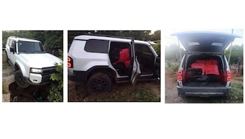 La camioneta vinculada al narcotráfico fue hallada abandonada horas después en San Rafael del Sur, en la comarca San Pablo. (Retomado de: Policía Nacional de Nicaragua)