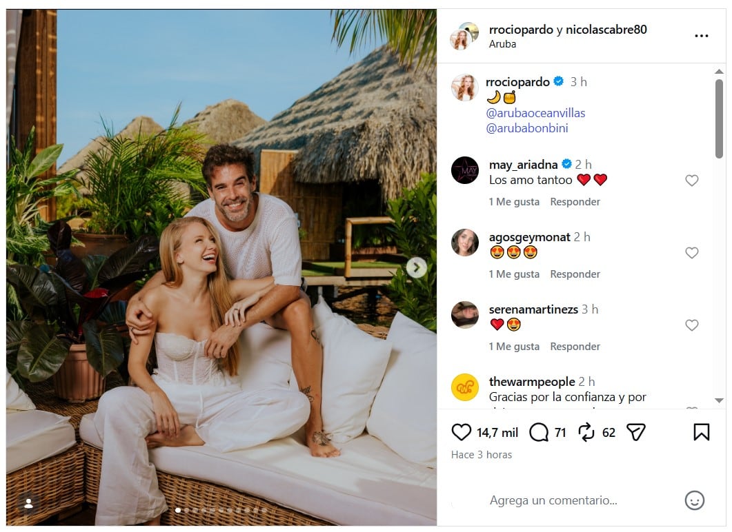 Nicolás Cabré y Rocío Pardo eligieron Aruba como destino exclusivo para celebrar su luna de miel tras una íntima boda