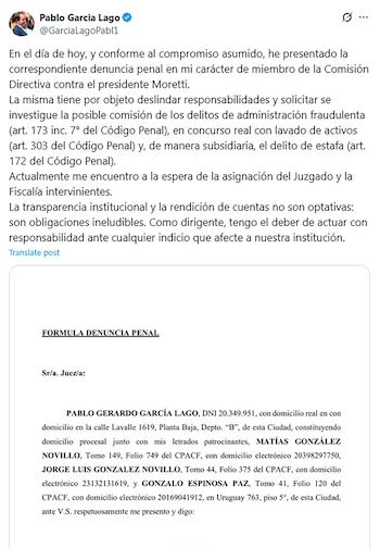 El posteo de García Lago