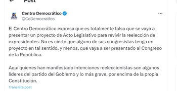 Centro Democrático dice que no