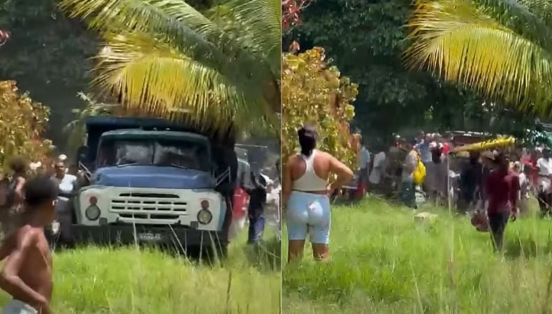 Decenas de personas saquearon un camión con aceite para cocinar en La Habana, cerca del Cementerio de La Lisa y la Autopista Nacional. (Cortesía: Gilberto Dorrego)