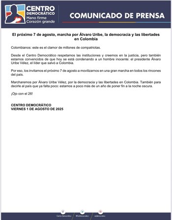 El Centro Democrático anunció marcha