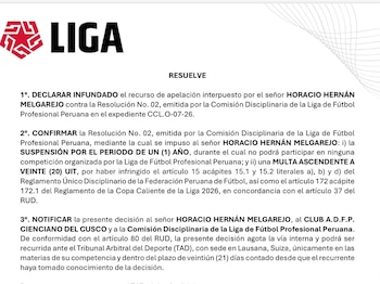 Horacio Melgarejo continuará suspendido en Liga 1.