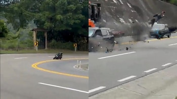 Impresionante accidente de tránsito en la vía La Mesa - Mosquera entre un motociclista y un vehículo particular