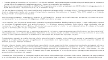 El sistema dejó sin activar 4.987 millones de pesos de los 11.441 millones aprobados para las recargas de pasajes en septiembre - crédito Concejo de Bogotá