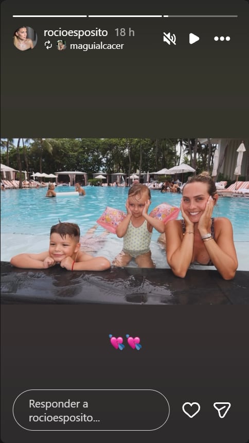 Rocío compartió una foto de Magui, la esposa de Lo Celso, en la pileta con los niños de cada una (Instagram)