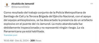 La alcaldía descartó la presencia