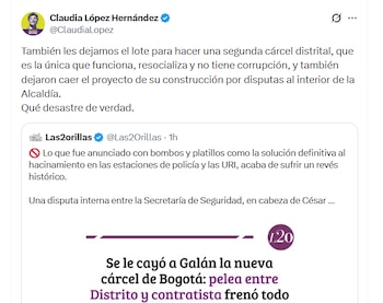 Claudia López criticó con dureza la suspensión del proyecto y señaló que durante su administración el proceso quedaba encaminado para su ejecución - crédito @ClaudiaLopez/X