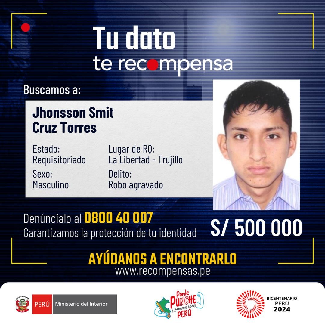 Jhonsson Smit Cruz Torres es sindicado en Trujillo de cometer graves delitos como secuestro, extorsión y homicidio. (Foto: Mininter)