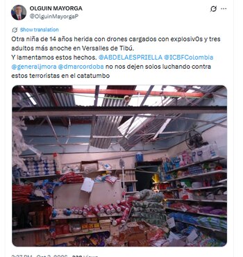 En redes sociales, representantes de las víctimas hicieron un llamado al Gobierno nacional - crédito @OlguinMayorgaP/X