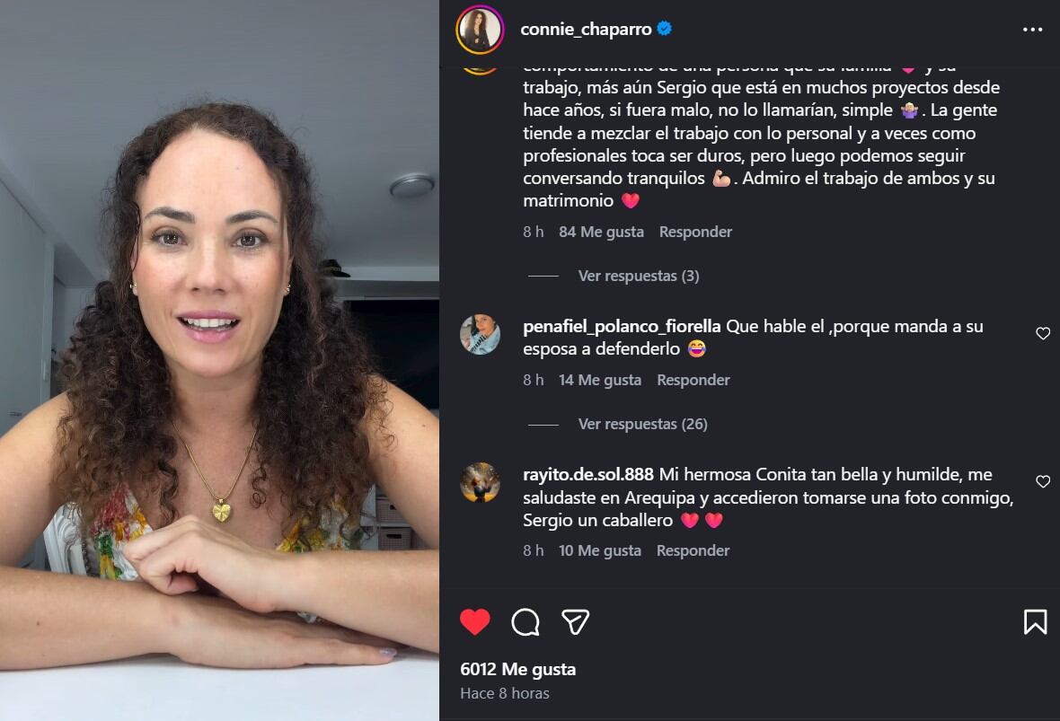 “Mi esposo no es un maltratador”: Connie Chaparro responde a denuncias contra Sergio Galliani. Infobae Perú / Captura: IG.