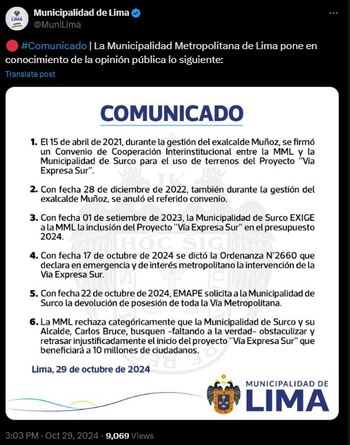 Municipalidad de Lima acusa a