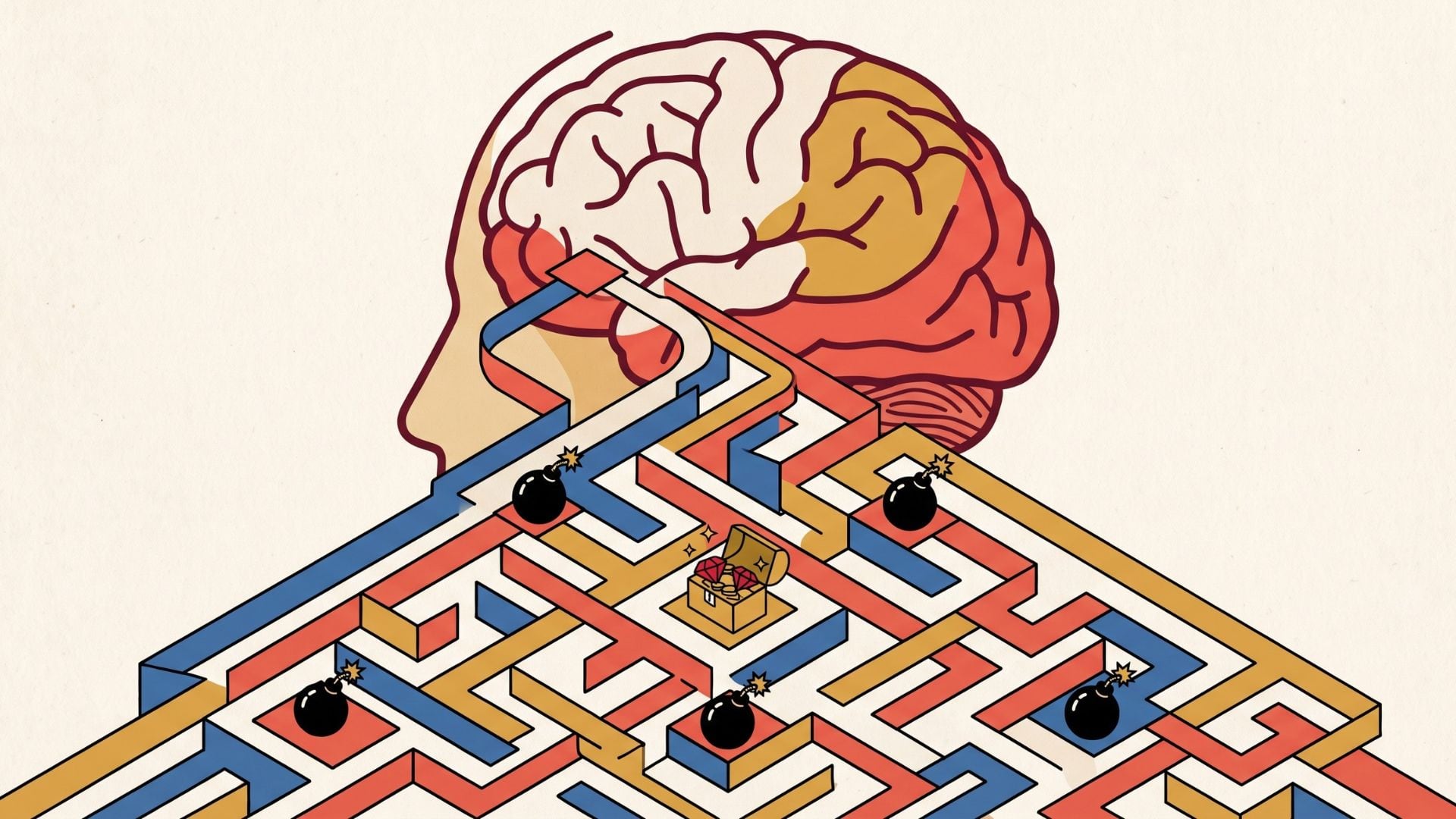 El experimento usó un videojuego con un laberinto, bombas, rubíes y cofres del tesoro para medir cómo el cerebro decide entre avanzar hacia una recompensa o evitar un riesgo (Imagen Ilustrativa Infobae)