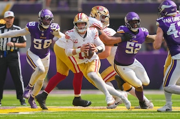 El encuentro entre los San Francisco 49ers y los Minnesota Vikings se llevará a cabo el próximo domingo 22 de noviembre desde el Estadio Banorte. (Brad Rempel-Imagn Images)