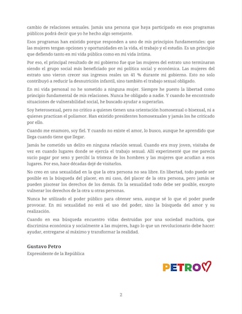 Gustavo Petro rechazó las versiones sobre supuestos favores sexuales por contratos estatales y defendió su trayectoria frente a los señalamientos - crédito @petrogustavo/X