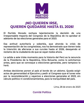 Partido Morado pide renuncia de