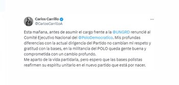 Carlos Carrillo anunció que abandona