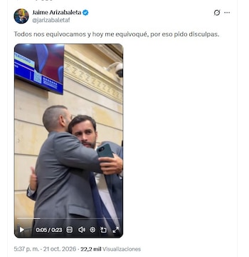 Jaime Arizabaleta anunció que se reconcilió con José Jaime Uscátegui tras el altercado registrado en las instalaciones del Congreso - crédito @jarizabaletaf/X