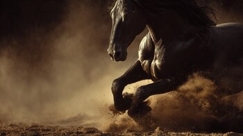 Caballo frisón negro con postura altiva, corcel imponente, equino de lujo, animal de exhibición, fuerza serena, galope controlado - (Imagen Ilustrativa Infobae)