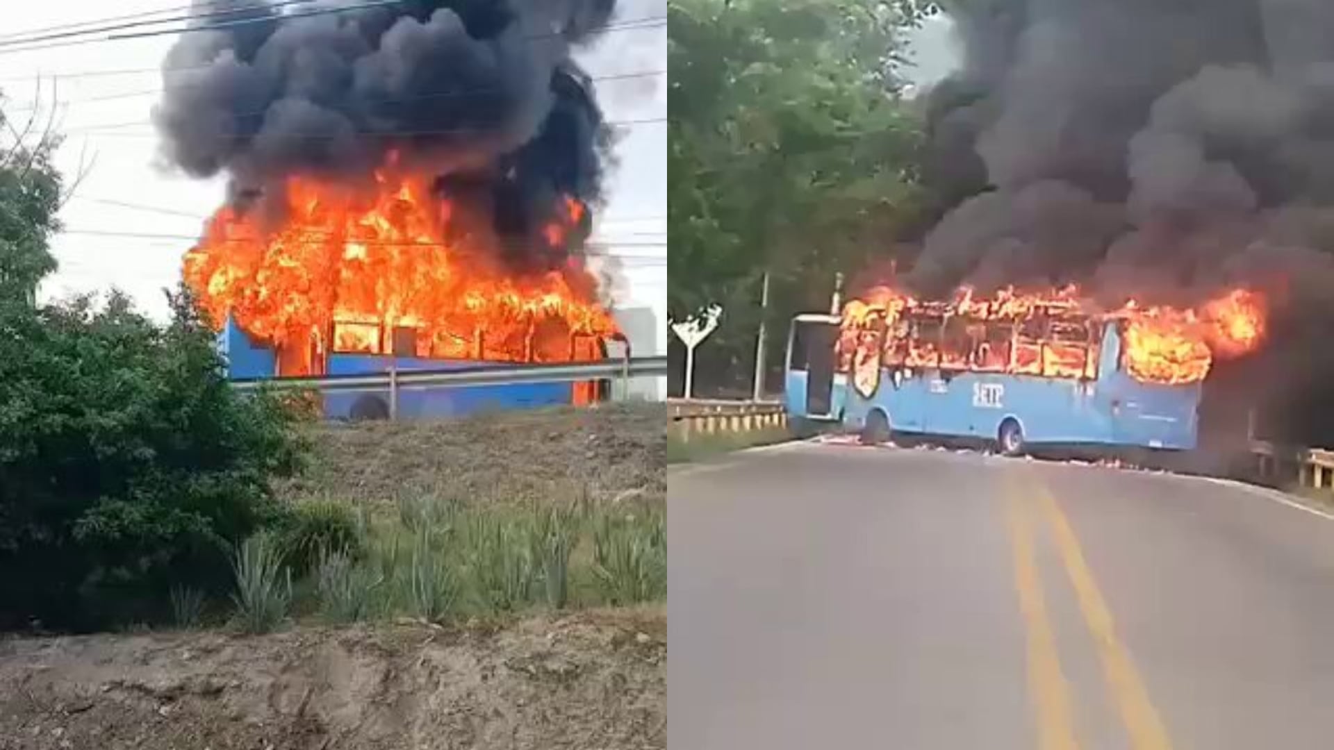 Dos buses de servicio público fueron incinerados en la Troncal del Caribe, en Santa Marta, durante combates entre el Ejército Nacional y las Autodefensas Conquistadores de la Sierra Nevada - crédito X