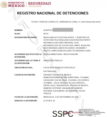 El documento oficial tras la detención respalda el parentesco con el hombre señalado como chofer del supuesto multihomicida. Crédito: RND