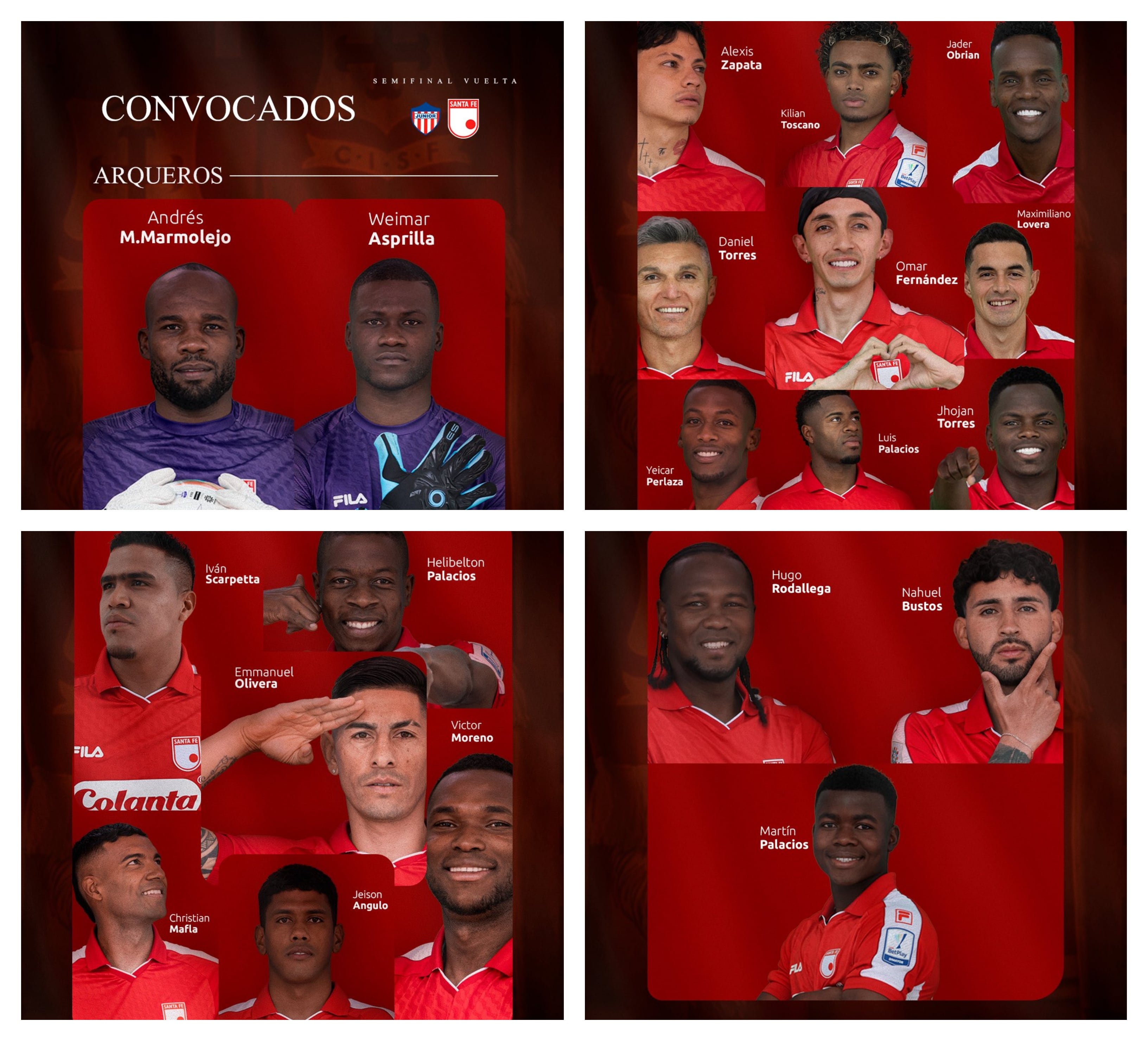 Lista de 20 jogadores convocados pelo Santa Fe para visitar o Junior em Barranquilla - crédito Santa Fe