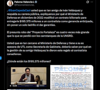 Paloma Valencia - crédito @PalomaValenciaL/X