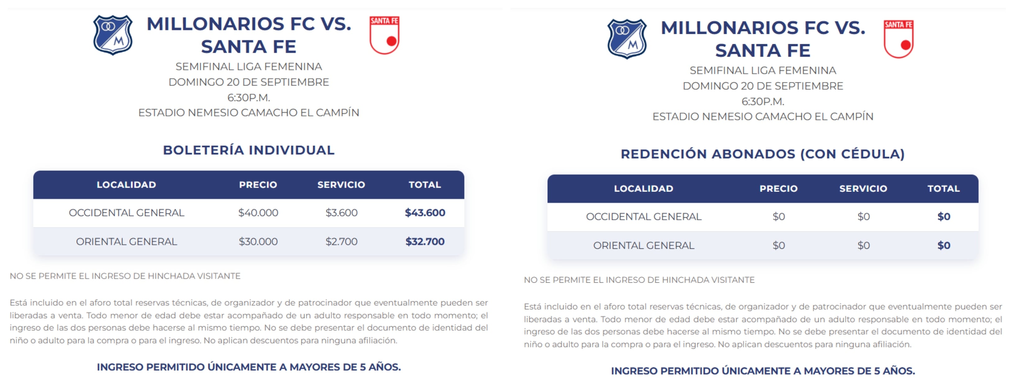Millonarios no cobrará la entrada en las semifinales de la Liga Femenina a los abonados en la rama masculina - crédito Millonarios FC
