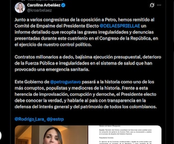 El informe sobre el empalme del Gobierno de Gustavo Petro reúne denuncias y hallazgos en salud, defensa, agricultura, relaciones exteriores, minas, vivienda, educación y regalías - crédito X