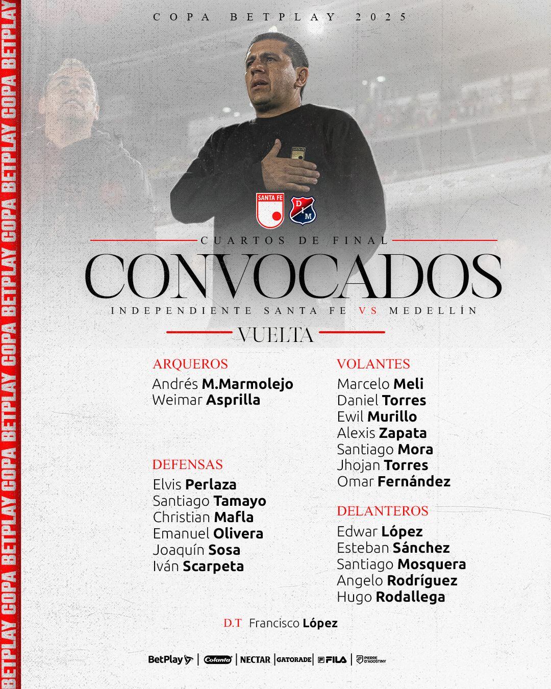 Estos son los convocados del León para el duelo ante DIM - crédito Jefatura de Prensa de Independiente Santa Fe