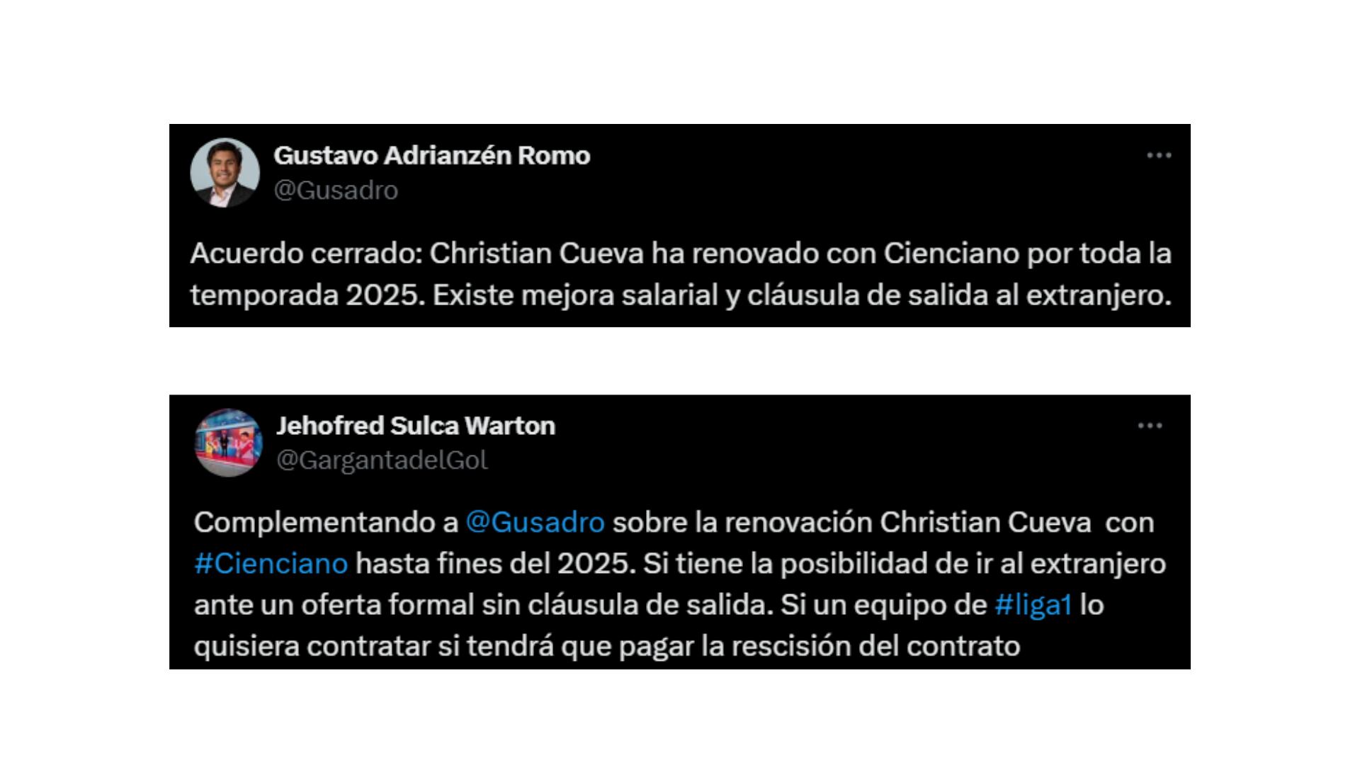 Información sobre la renovación de Christian Cueva con Cienciano.