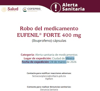 La última alerta por robo de medicamentos se emitió este martes 24 de marzo. (Crédito: Cofepris)