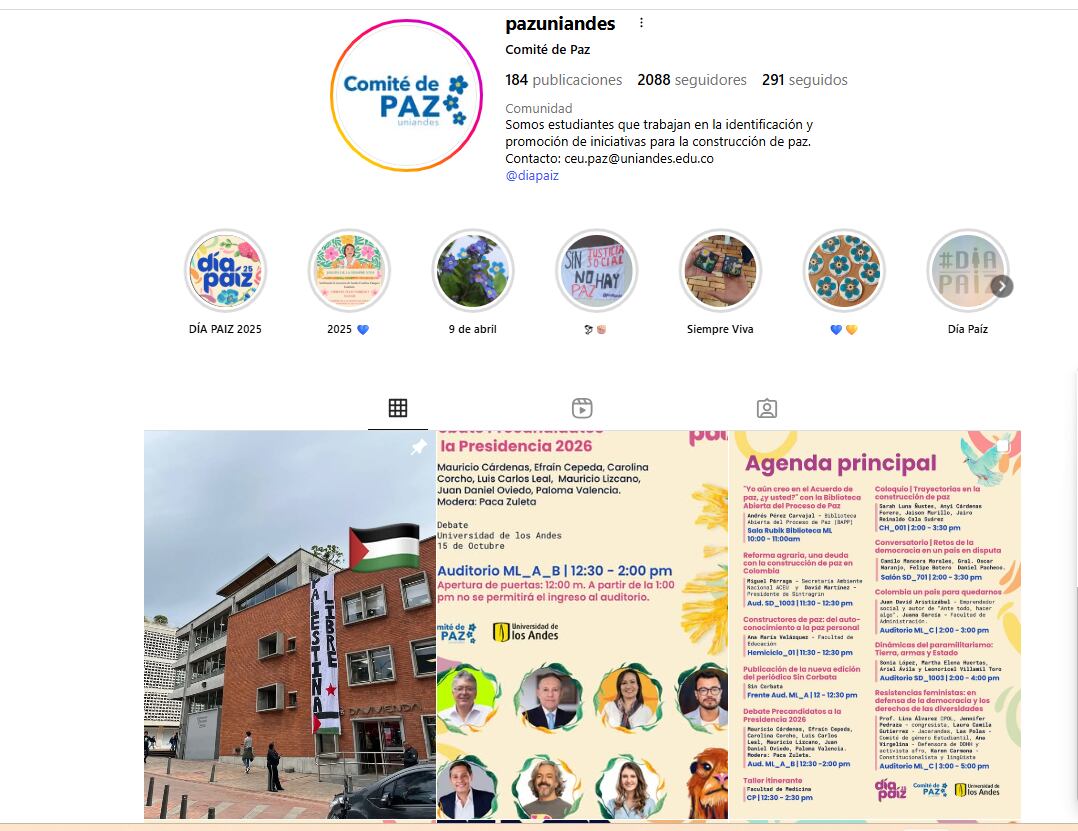 El Comité de Paz, un grupo estudiantil que está a favor de la causa palestina - crédito Instagram