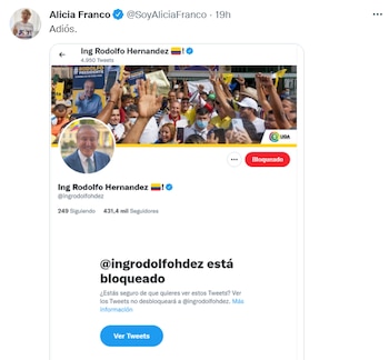 Alicia Franco bloqueó a Rodolfo