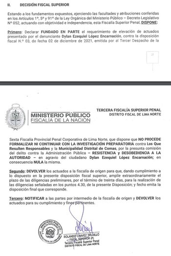 Disposición fiscal contra la procuradora