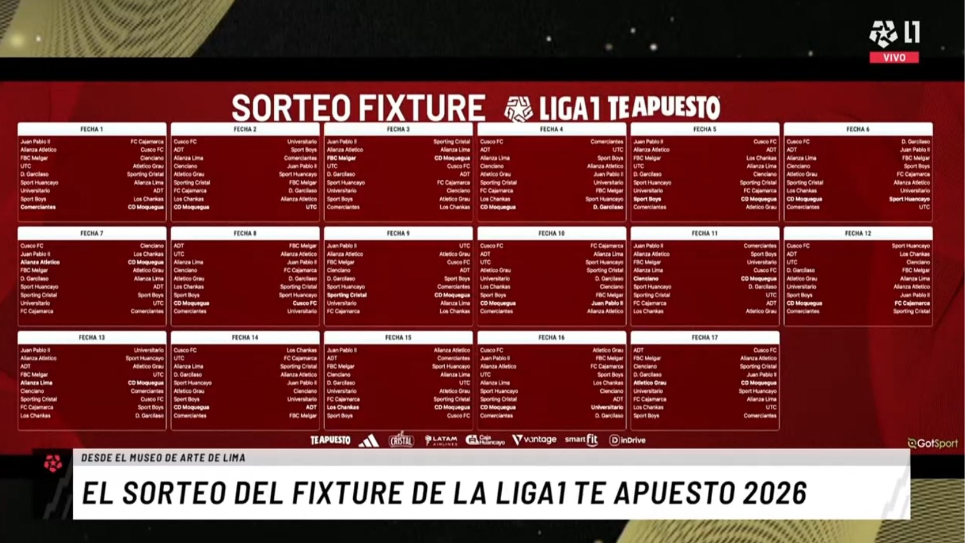 Así quedó conformado el fixture del Torneo Apertura de la Liga 1 2026.
