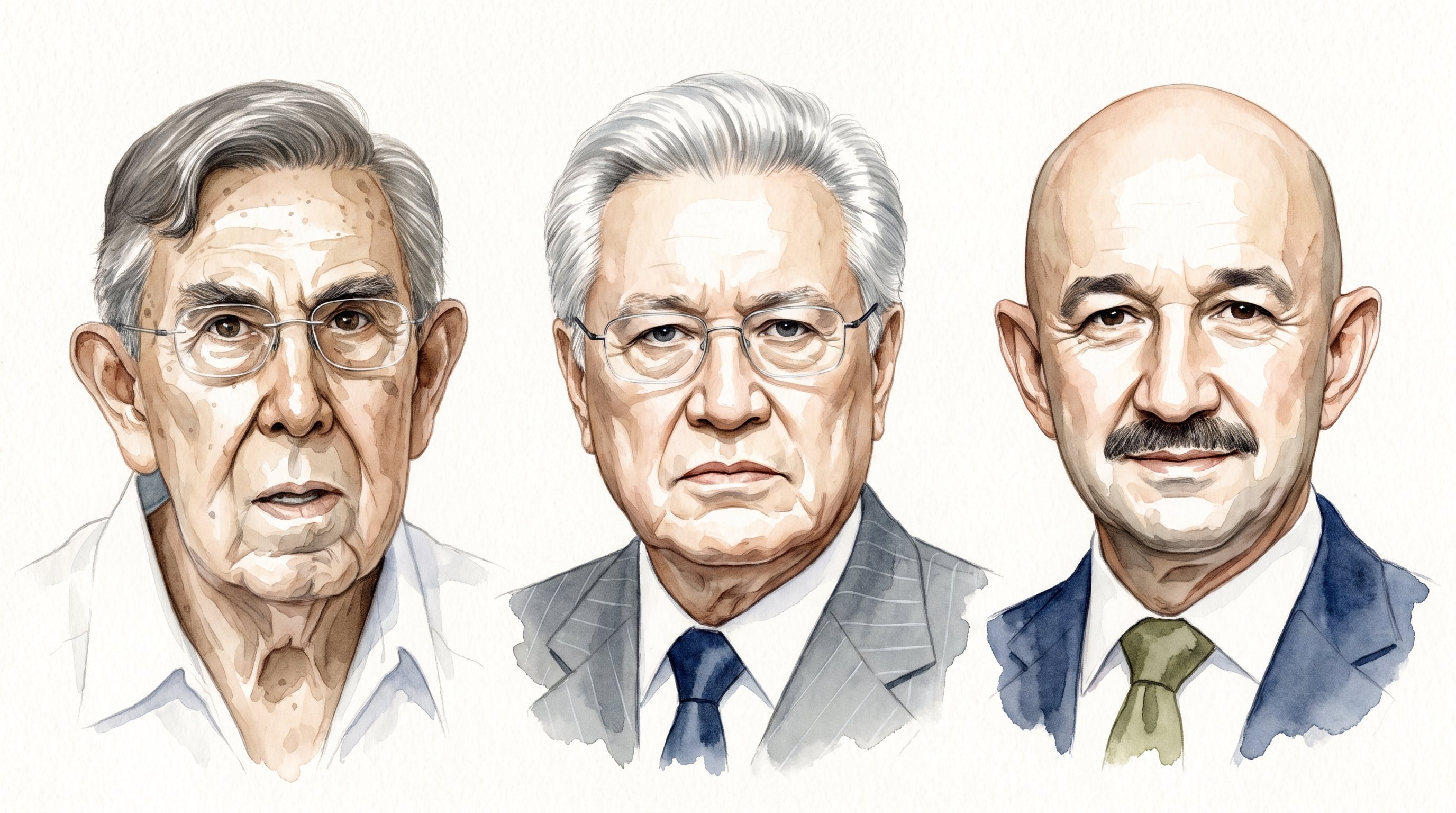 Una ilustración reúne los rostros de los políticos mexicanos Cuauhtémoc Cárdenas, Manuel Bartlett y Carlos Salinas de Gortari sobre un fondo claro. (Imagen Ilustrativa Infobae)