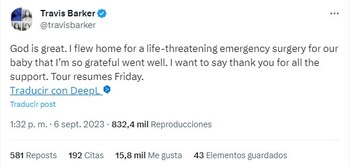 Travis Barker compartió su alivió