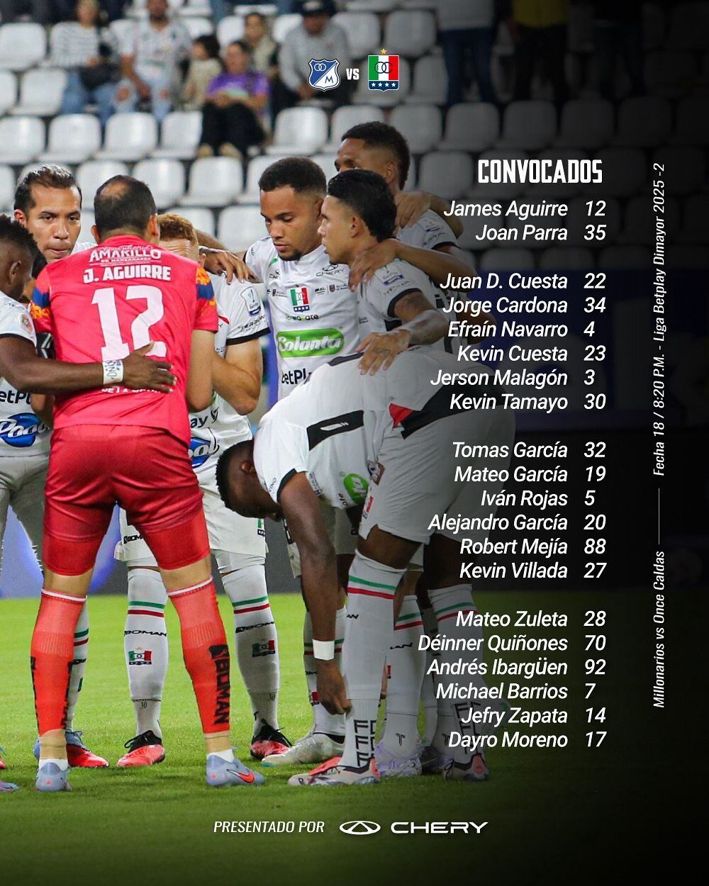 Estos son los convocados de Once Caldas, con los que viajó a Bogotá para el partido contra Millonarios - crédito Once Caldas