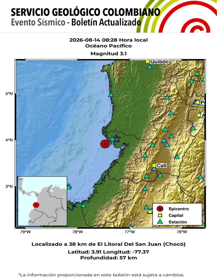 Servicio Geológico Colombiano reportó nuevo temblor - crédito SGC