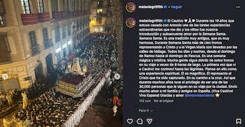 Captura de la publicación de Melanie Griffith en Instagram (@melaniegriffith).