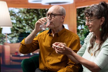 Una pareja de ancianos tomando