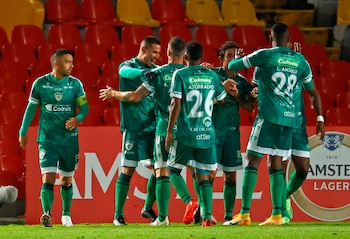 En la imagen, un registro de otra celebración de los jugadores de La Equidad. EFE/Mauricio Dueñas Castañeda/Archivo